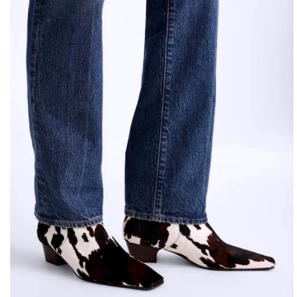 Madewell NWOB The Carina Ankle Boot SZ 8 Brown White Cow‎ Print Calf Hair - Picture 2 of 9